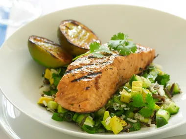 Ginger and lime salmon with wild rice salad