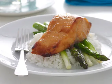 Glazed miso salmon with asparagus