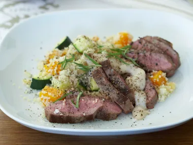 Grilled Lamb with Garlicky white bean puree