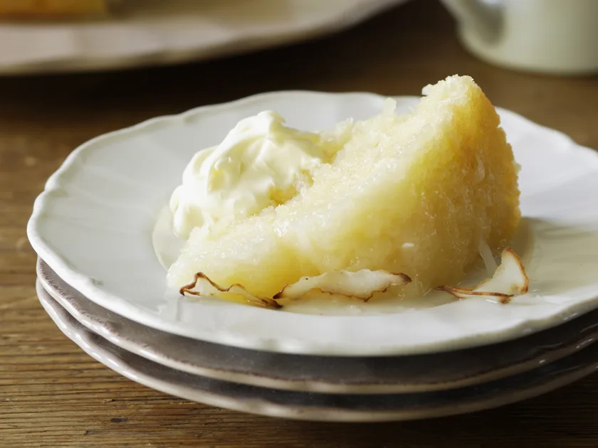 Lemon and coconut self-saucing pudding