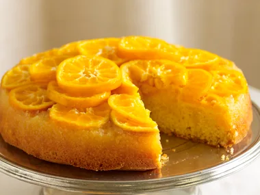 Mandarin and almond upside-down cake