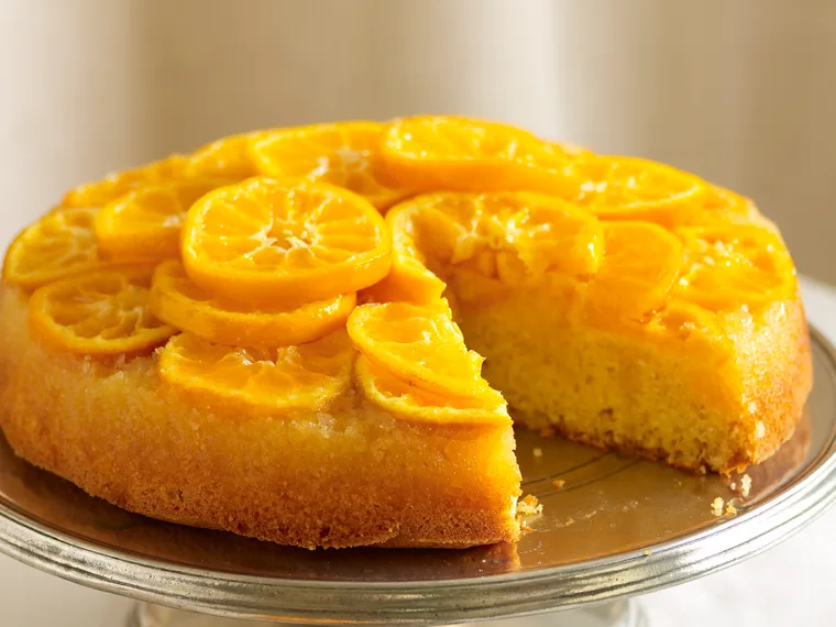 Mandarin and almond upside-down cake
