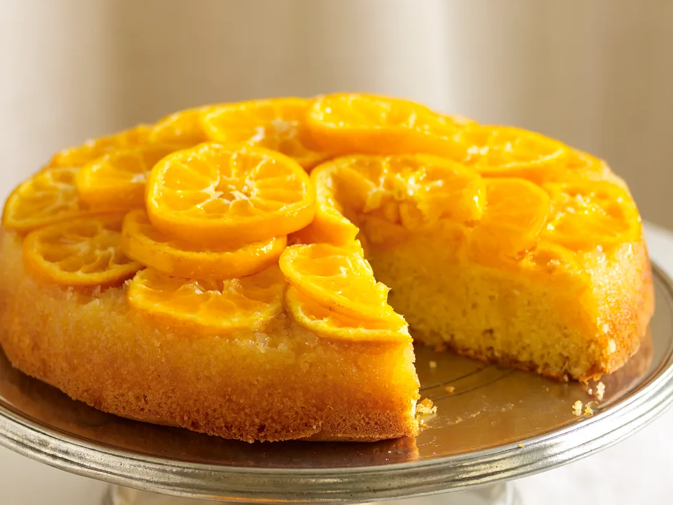 Mandarin and almond upside-down cake