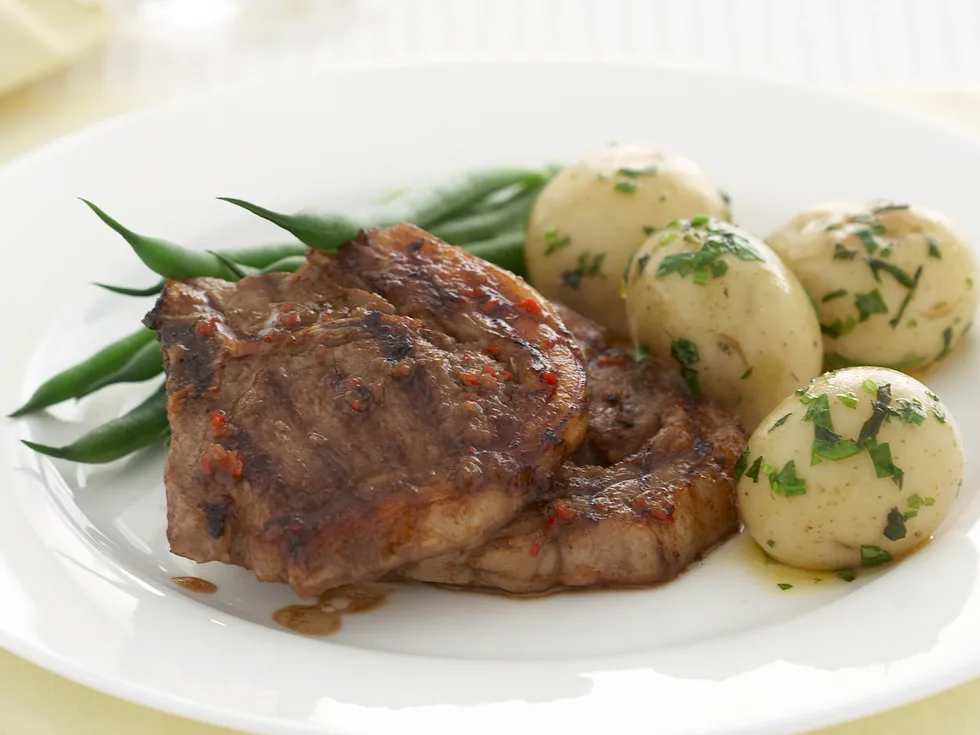Marinated Lamb Chops with Herbed Baby Potatoes