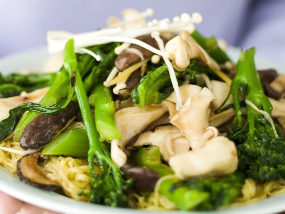 Mixed mushrooms with egg noodles