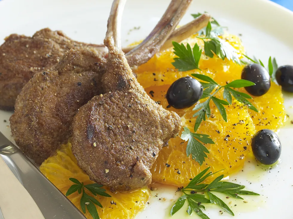 Moroccan lamb cutlets with orange and olive salad
