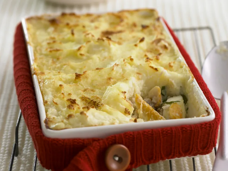 Old-fashioned fish and potato pie