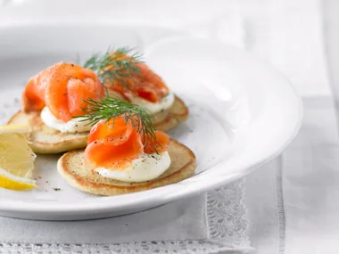 Buckwheat blinis with smoked salmon