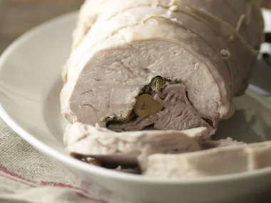 Poached turkey roll with lemon mayonnaise