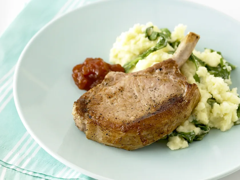 Pork cutlets with rocket and parmesan mash