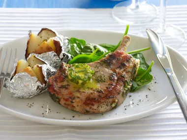 Pork cutlets with sage butter and potatoes