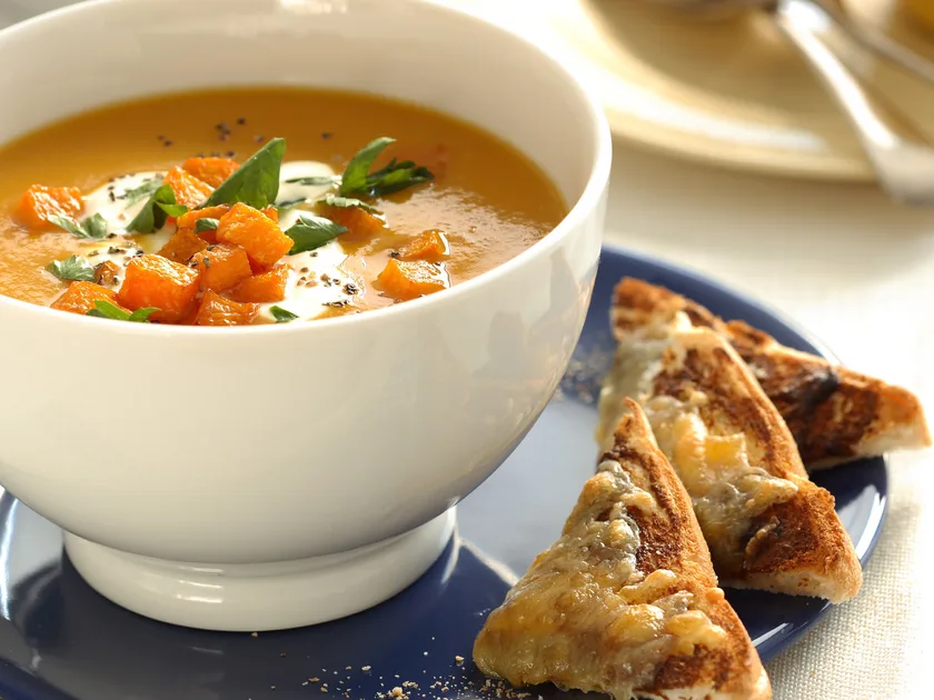 Pumpkin soup with Vegemite toasts