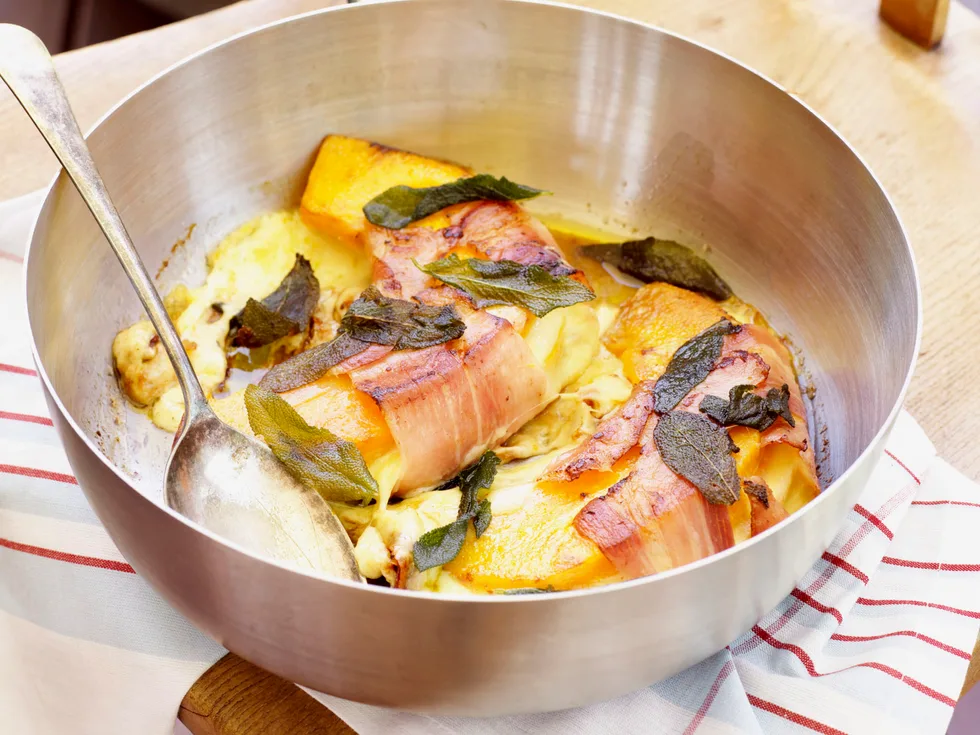 Pumpkin, Mozzarella and Prosciutto Parcels