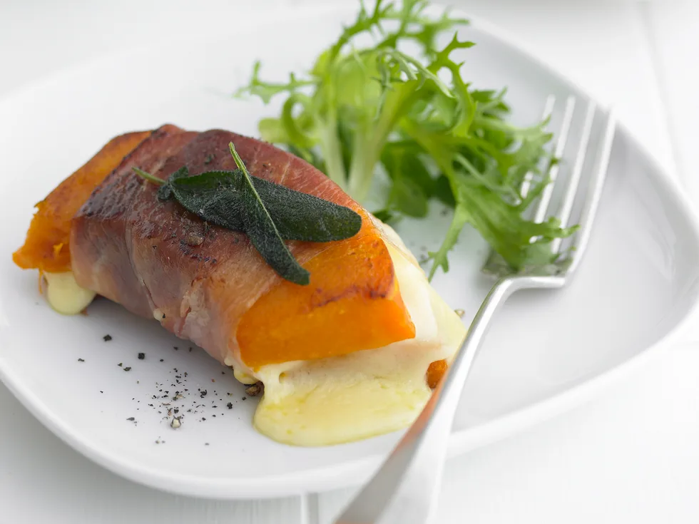 Pumpkin, Mozzarella and Prosciutto Parcels
