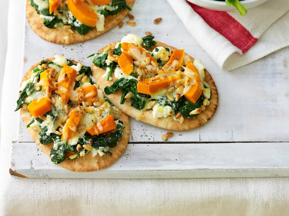 Pumpkin, spinach and ricotta pizza