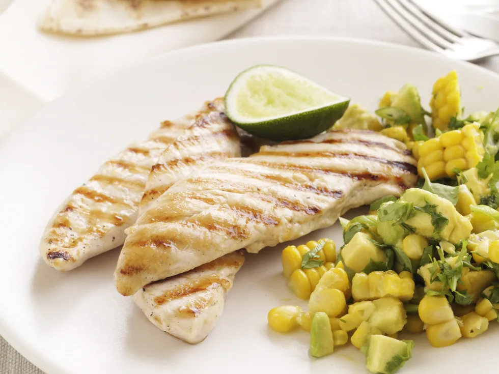 Seared chicken with avocado and corn salsa