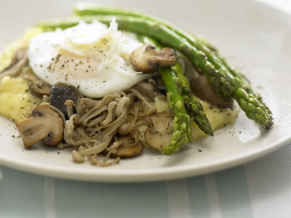 Soft Polenta with Asparagus, Mushrooms and Egg