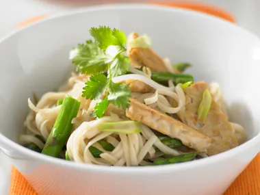 Stir-fried Noodles with Asparagus and Tempeh
