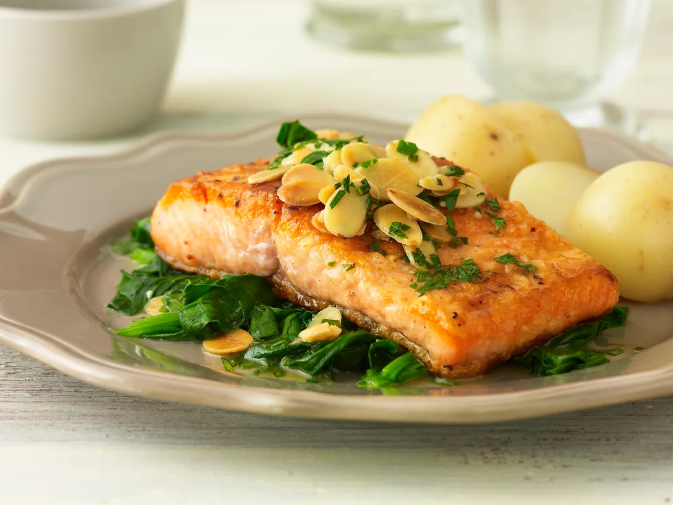 Trout with Almonds and Steamed Spinach