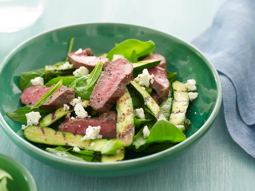 Warm lamb, zucchini and feta salad