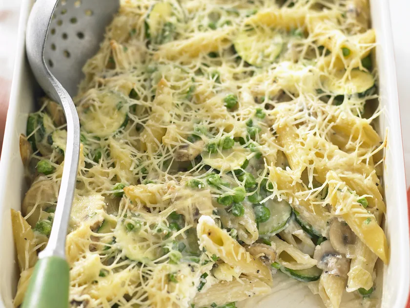 Zucchini, pea and mushroom pastitsio