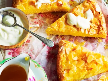 Orange blossom semolina cake with honey spiced yogurt