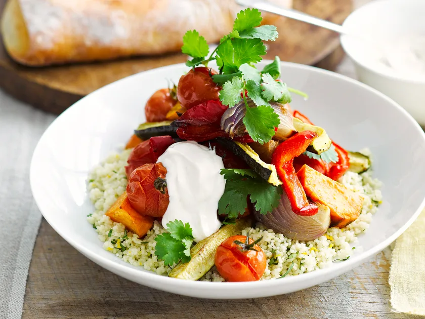 Roast vegetables with coriander couscous recipe
