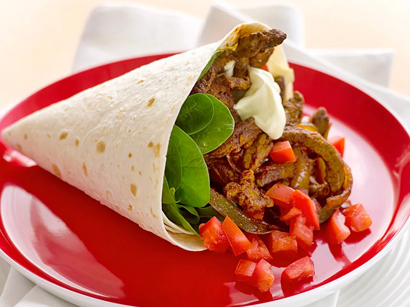 Beef and sour cream wraps