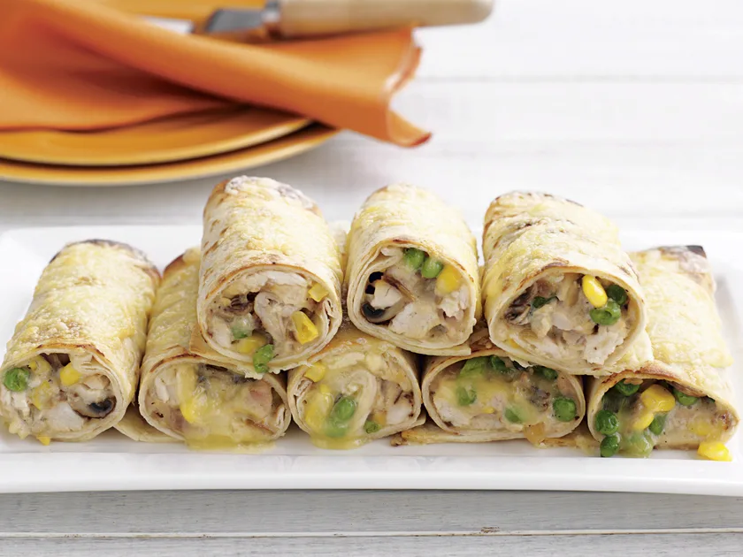 Cheesy chicken and corn wraps