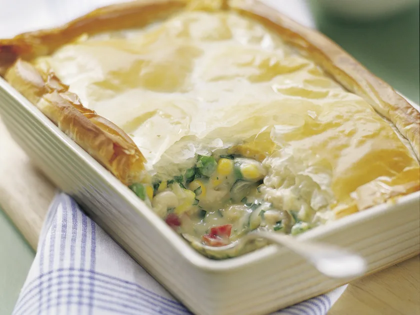 Chicken and vegetable filo pie