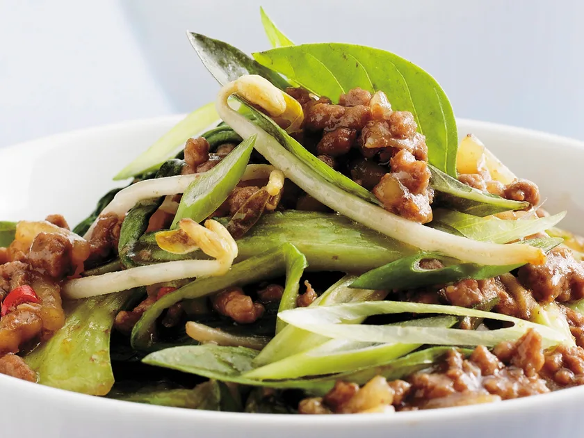 Chilli rice noodles with bok choy