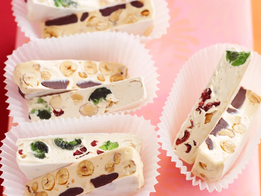 Cranberry, almond and cherry nougat