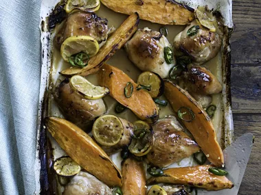 HONEY AND GINGER BAKED CHICKEN WITH KUMARA