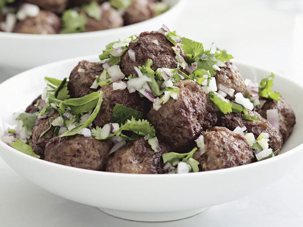 Lamb meatballs with mint and coriander chutney