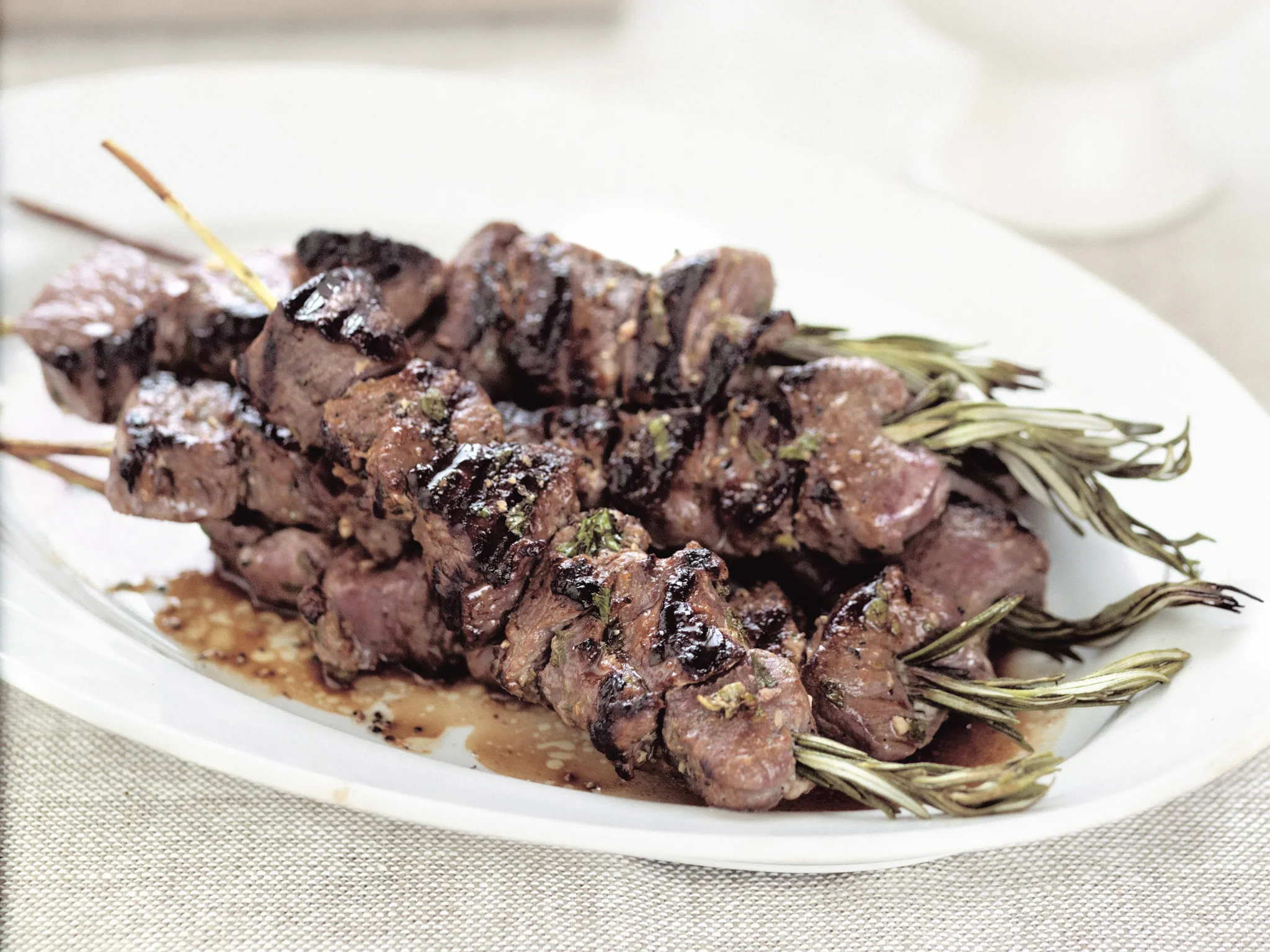 Lamb on rosemary skewers with tzatziki