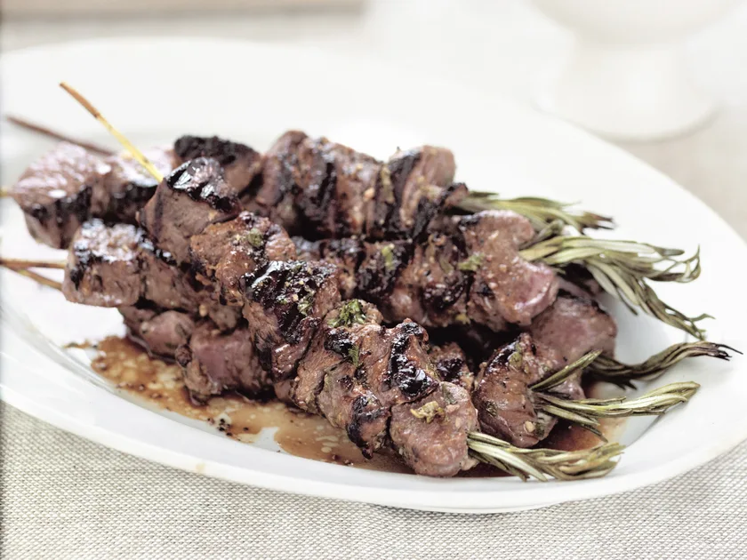 Lamb on rosemary skewers with tzatziki