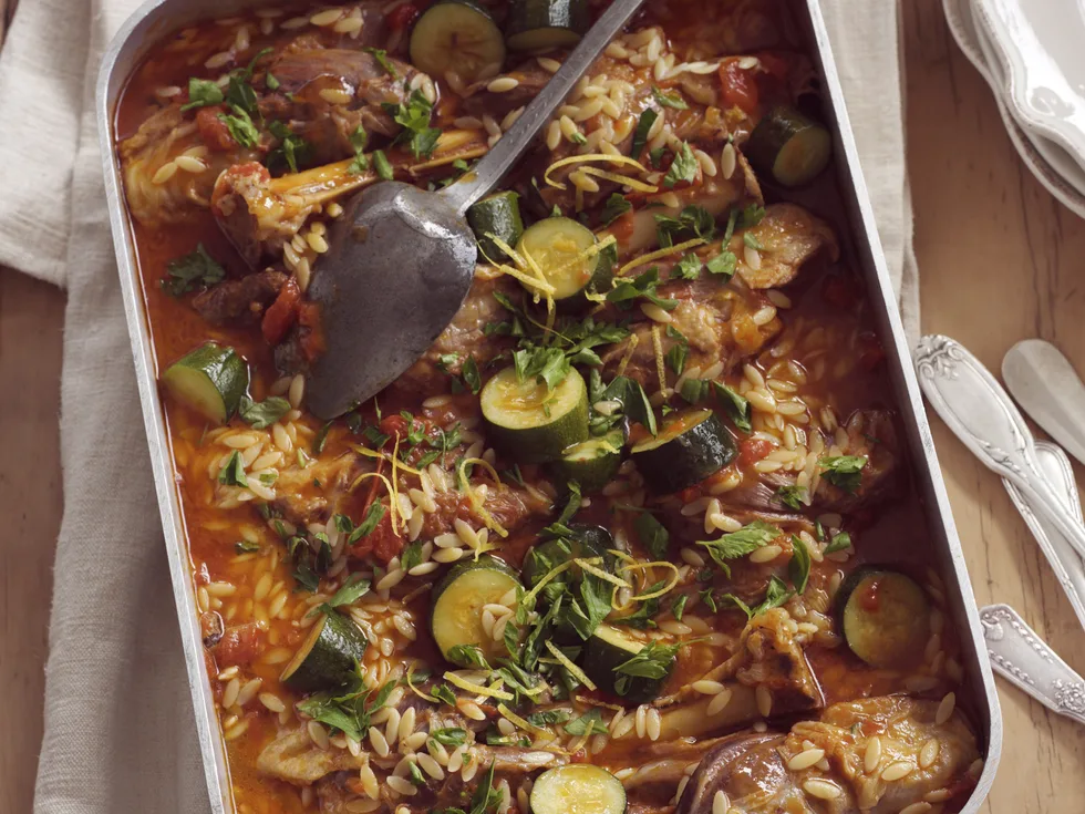 LAMB SHANKS WITH RISONI AND TOMATO