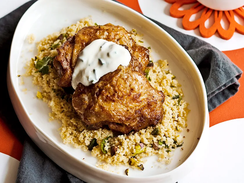 Moroccan chicken with coriander couscous and lemon yoghurt recipe
