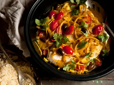 Moroccan fish tagine with almond couscous