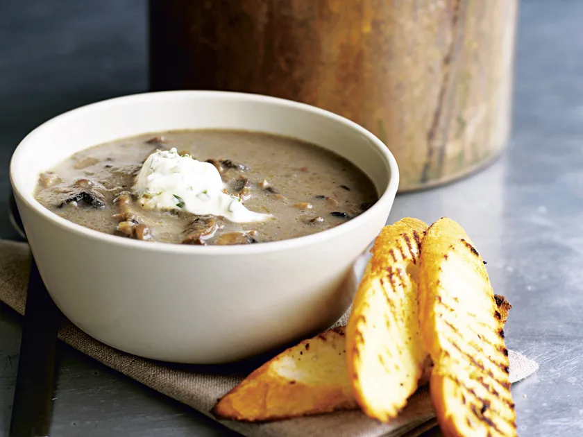 Mushroom soup with herbed creme fraiche