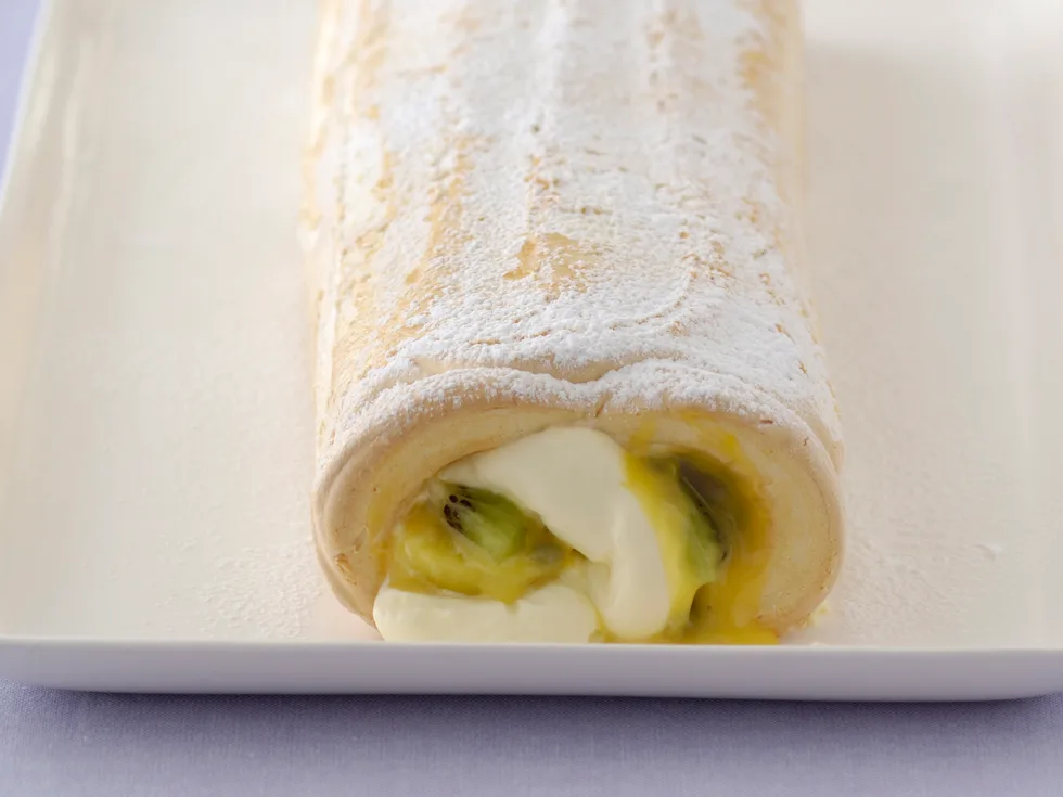Passionfruit Curd Pavlova Roll