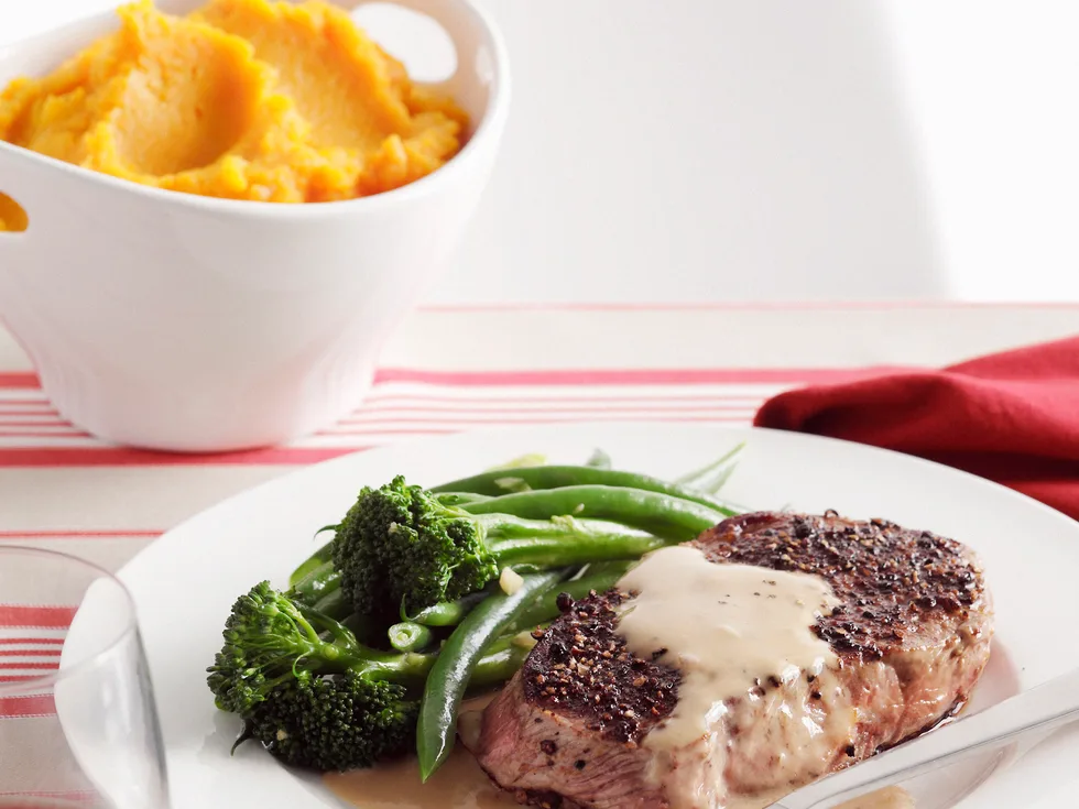 Pepper Steaks with Pumpkin Mash