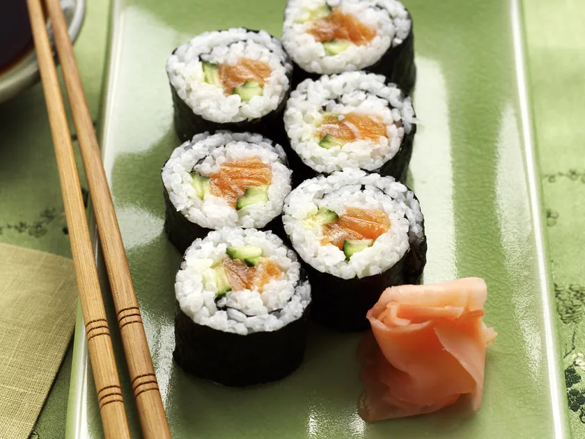 Salmon and cucumber sushi