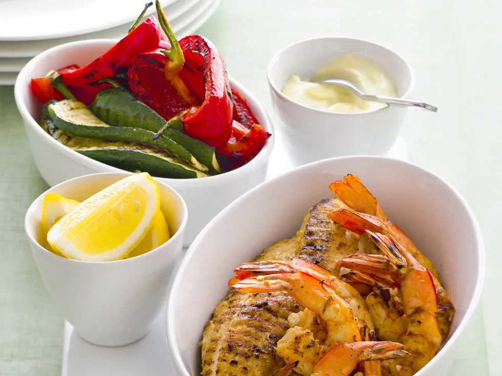 Spanish-Style Barbecued Seafood with Garlicky Mayonnaise