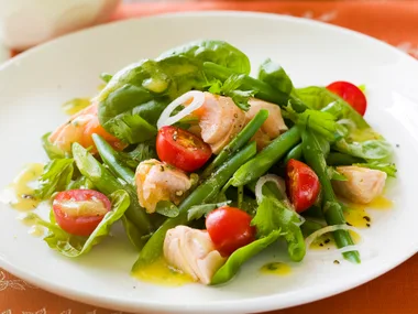 WARM SALMON SALAD WITH CAPER DRESSING
