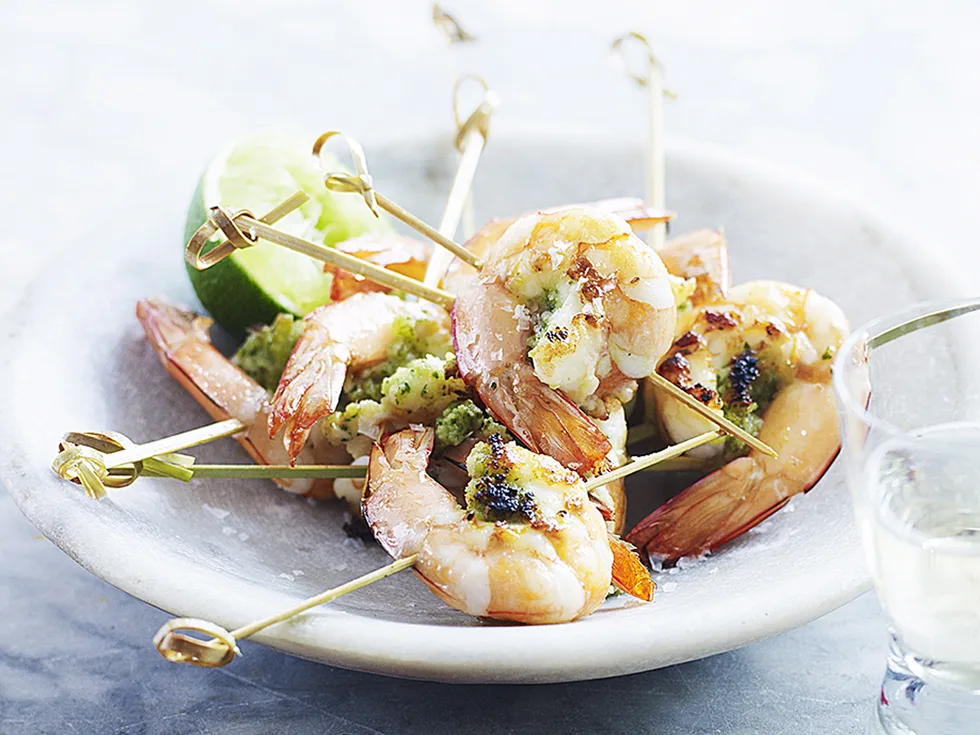 Lemongrass prawn skewers