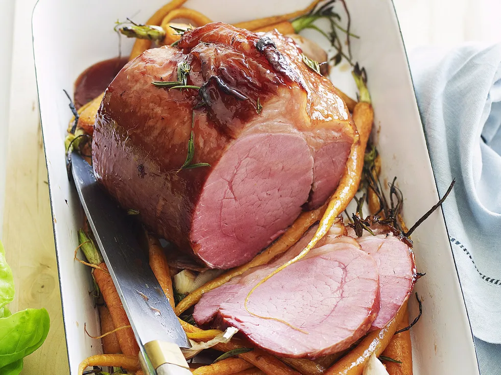 Sticky redcurrant glazed corned beef