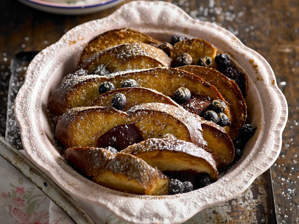 Baked Brioche, Plum and Blueberries