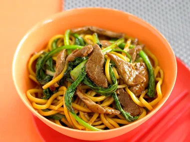 Beef and Choy sum with noodles