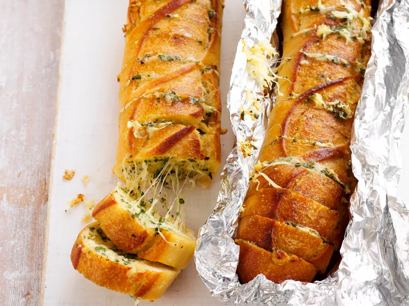 Cheesy barbecued baguettes